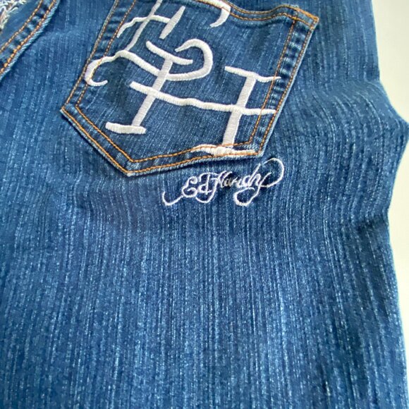 Ed Hardy Blue Boot Cut Jeans with Colorful Embroidery - Picture 4 of 15